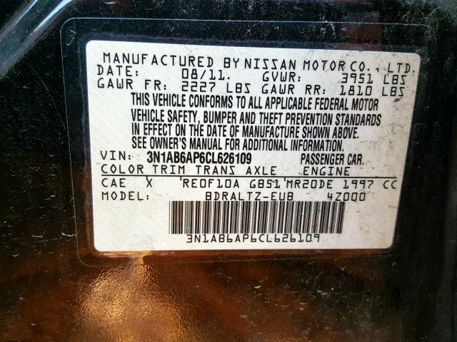 3N1AB6AP6CL626109 - 2012 NISSAN SENTRA 2.0 BLACK photo 10