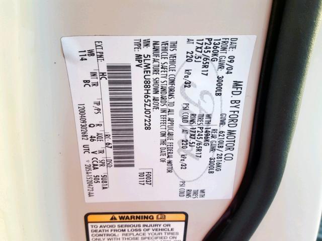 5LMEU88H65ZJ07228 - 2005 LINCOLN AVIATOR 金色 照片 10