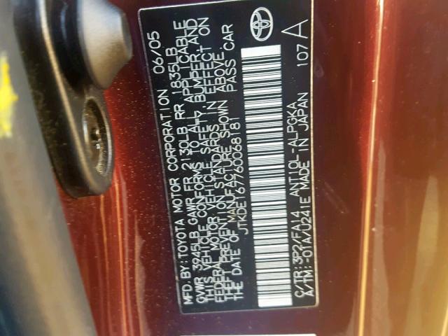 JTKDE167760068181 - 2006 TOYOTA SCION TC Tünd qırmızı foto 10