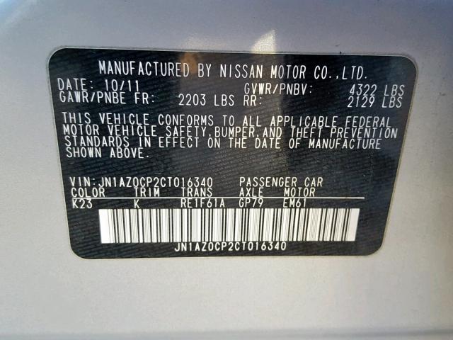 JN1AZ0CP2CT016340 - 2012 NISSAN LEAF SV SILVER photo 10