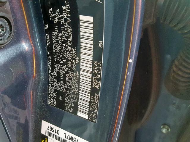 5TDZY68A38S008084 - 2008 TOYOTA SEQUOIA LI BLUE photo 10