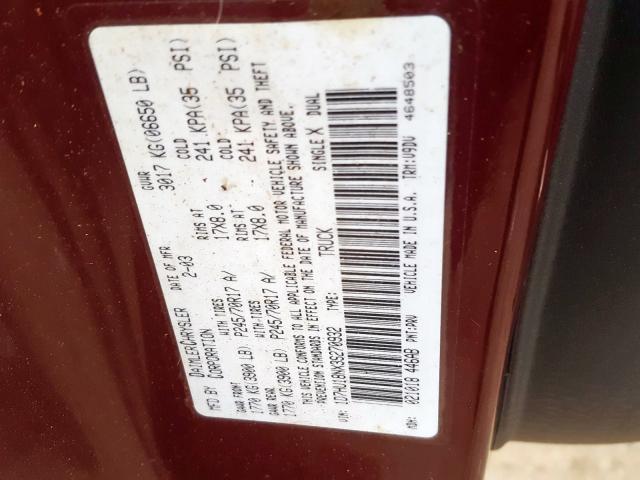 1D7HU18NX3S270932 - 2003 DODGE RAM 1500 S BURGUNDY photo 10