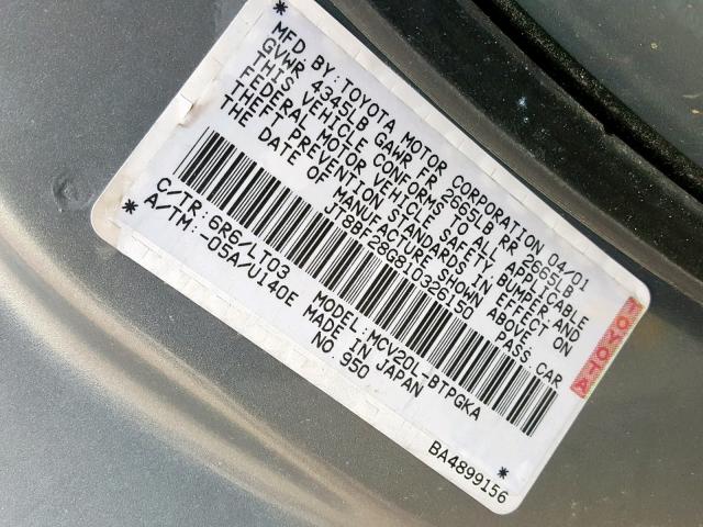 JT8BF28G810326150 - 2001 LEXUS ES 300 GRAY photo 10