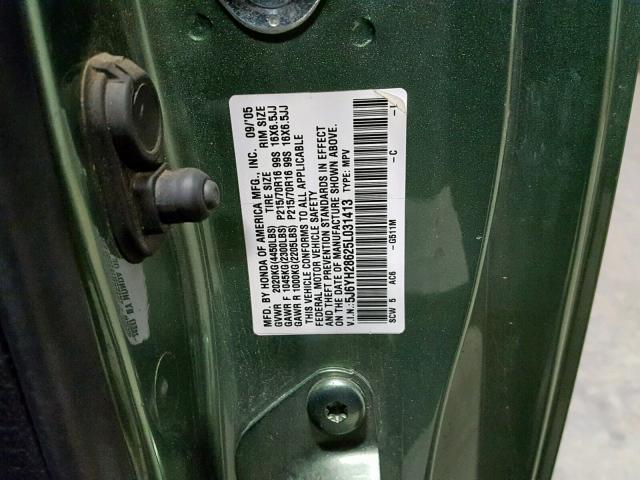 5J6YH28625L031413 - 2005 HONDA ELEMENT EX GREEN photo 10