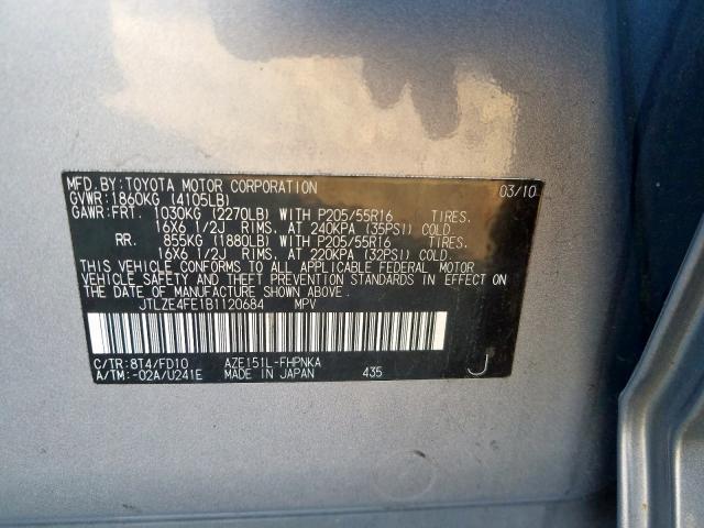 JTLZE4FE1B1120684 - 2011 TOYOTA SCION XB 石墨色 照片 10