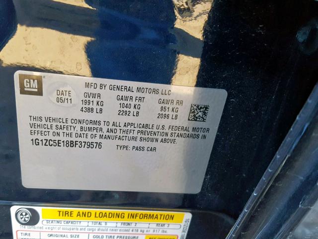 1G1ZC5E18BF379576 - 2011 CHEVROLET MALIBU 1LT BLUE photo 10