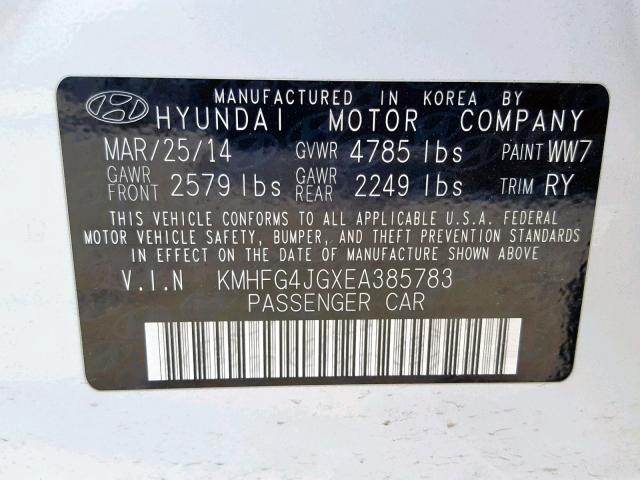 KMHFG4JGXEA385783 - 2014 HYUNDAI AZERA WHITE photo 10