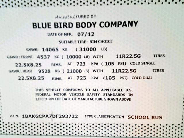 1BAKGCPA7DF293722 - 2013 BLUE BIRD SCHOOL BUS YELLOW photo 10