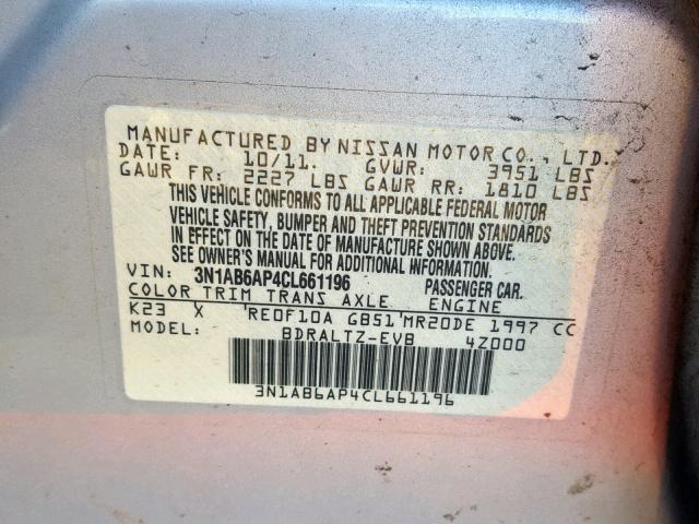 3N1AB6AP4CL661196 - 2012 NISSAN SENTRA 2.0 SILVER photo 10