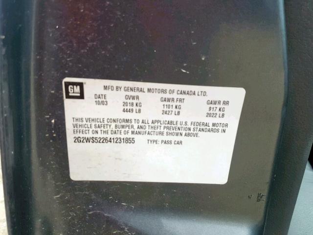 2G2WS522641231855 - 2004 PONTIAC GRAND PRIX BLUE photo 10