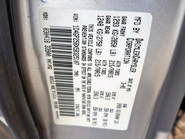 1D4GP25BX5B325107 - 2005 DODGE CARAVAN SE SILVER photo 10