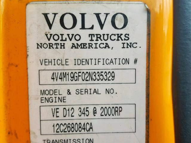 4V4M19GF02N335329 - 2002 VOLVO VN VNM ORANGE photo 10