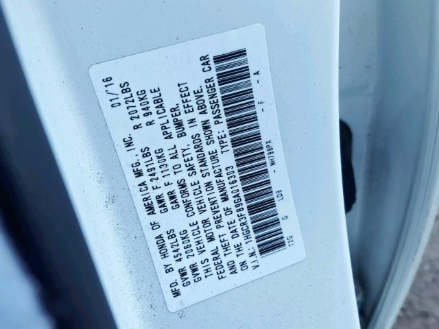 1HGCR3F89GA016303 - 2016 HONDA ACCORD EXL WHITE photo 10