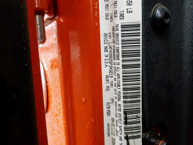 1J4FA39S25P343219 - 2005 JEEP WRANGLER X ORANGE photo 10