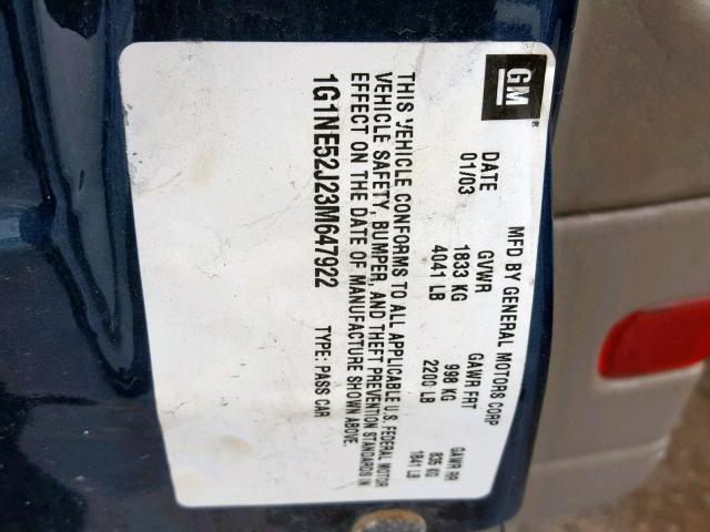 1G1NE52J23M647922 - 2003 CHEVROLET MALIBU LS 蓝色 照片 10