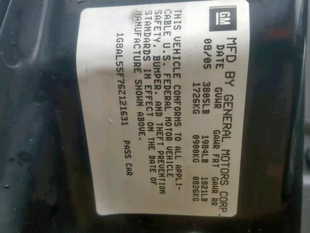 1G8AL55F76Z121631 - 2006 SATURN ION LEVEL BLACK photo 10