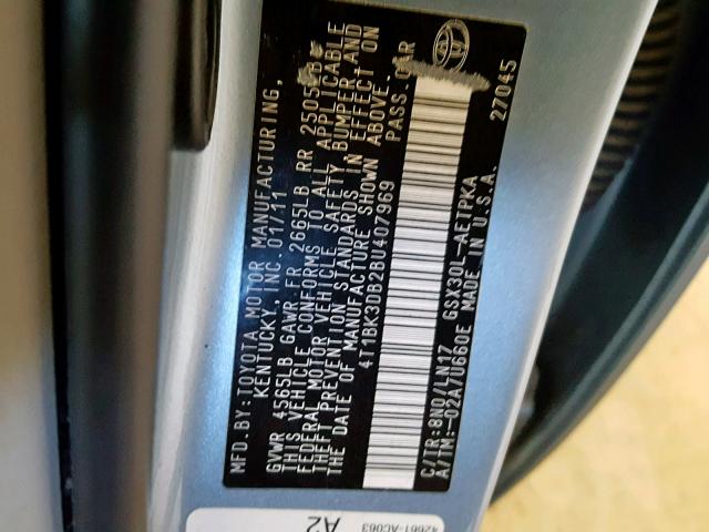 4T1BK3DB2BU407969 - 2011 TOYOTA AVALON BAS BLUE photo 10