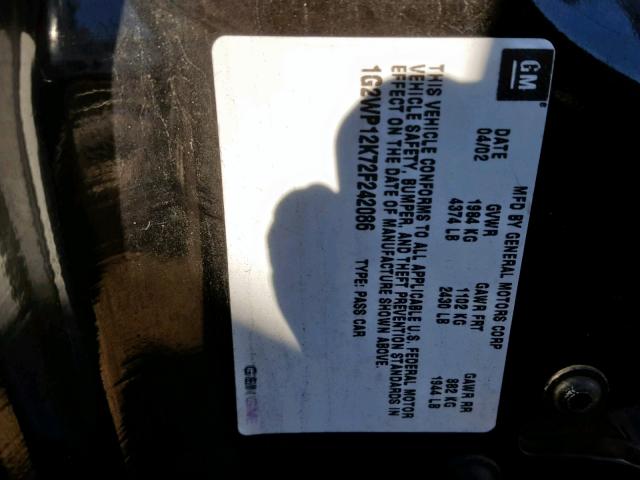 1G2WP12K72F242086 - 2002 PONTIAC GRAND PRIX BLACK photo 10