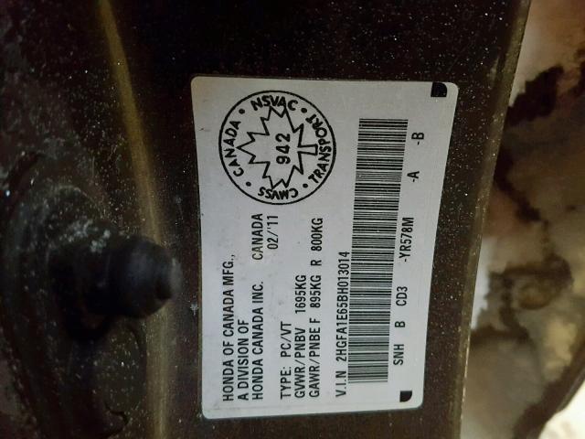 2HGFA1E65BH013014 - 2011 HONDA CIVIC LX-S Grau Foto 10