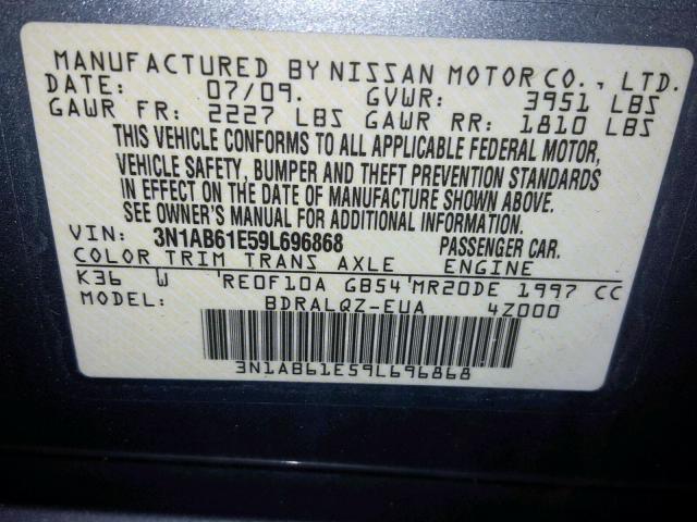 3N1AB61E59L696868 - 2009 NISSAN SENTRA 2.0 SILVER photo 10