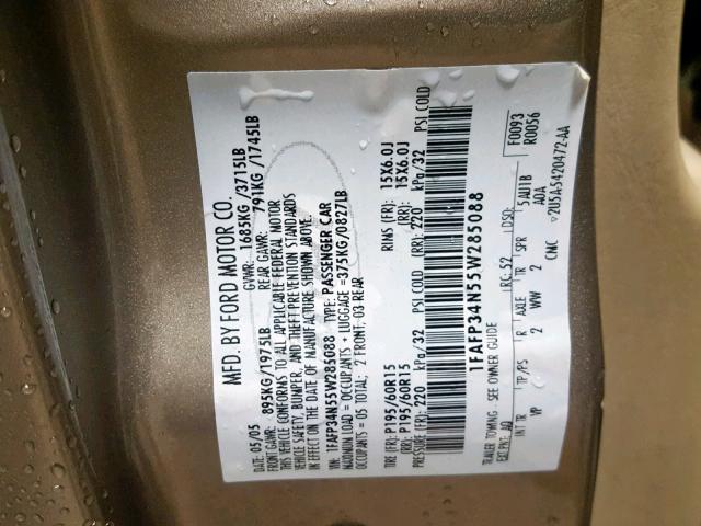 1FAFP34N55W285088 - 2005 FORD FOCUS ZX4 GOLD photo 10