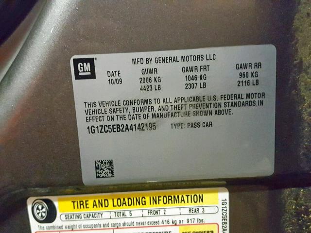1G1ZC5EB2A4142195 - 2010 CHEVROLET MALIBU 1LT თაფლისფერი ფოტო 10