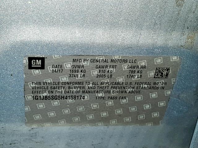 1G1JB5SG5H4158174 - 2017 CHEVROLET SONIC LS 蓝色 照片 10