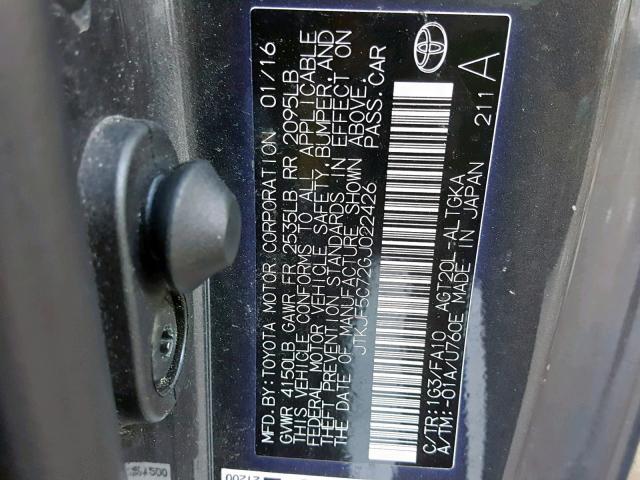 JTKJF5C72GJ022426 - 2016 TOYOTA SCION TC GRAY photo 10