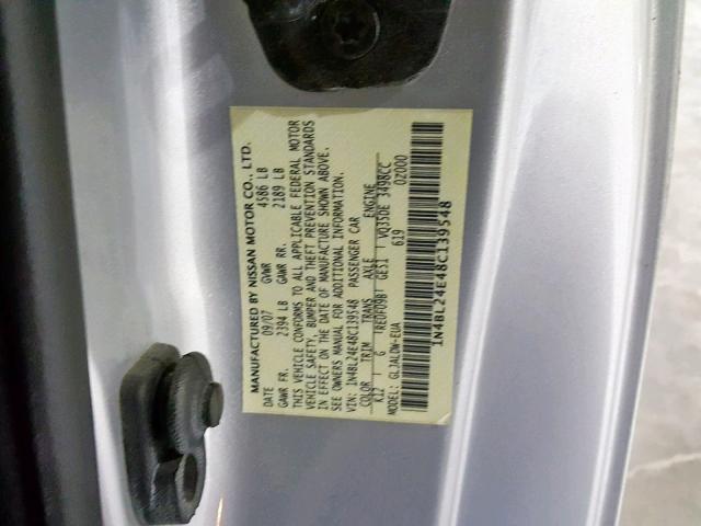 1N4BL24E48C139548 - 2008 NISSAN ALTIMA 3.5 SILVER photo 10