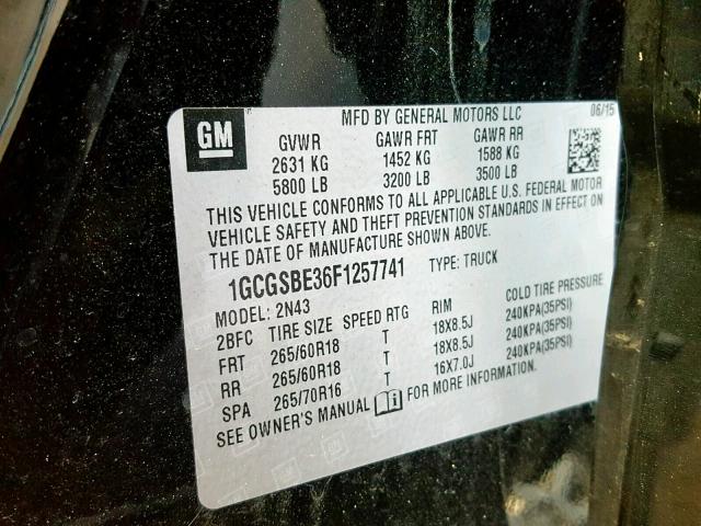 1GCGSBE36F1257741 - 2015 CHEVROLET COLORADO L BLACK photo 10