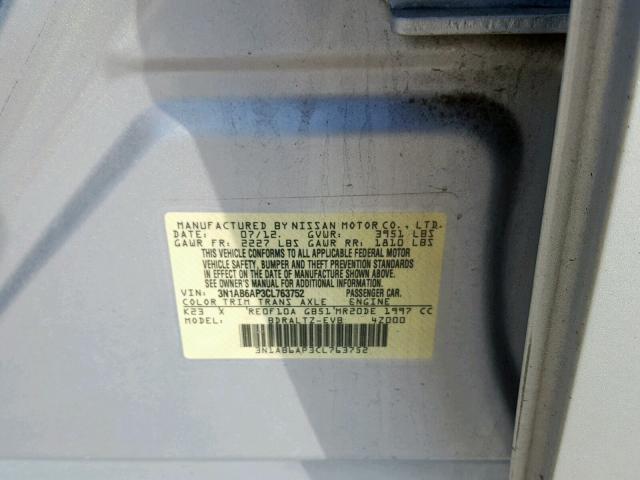 3N1AB6AP3CL763752 - 2012 NISSAN SENTRA 2.0 SILVER photo 10