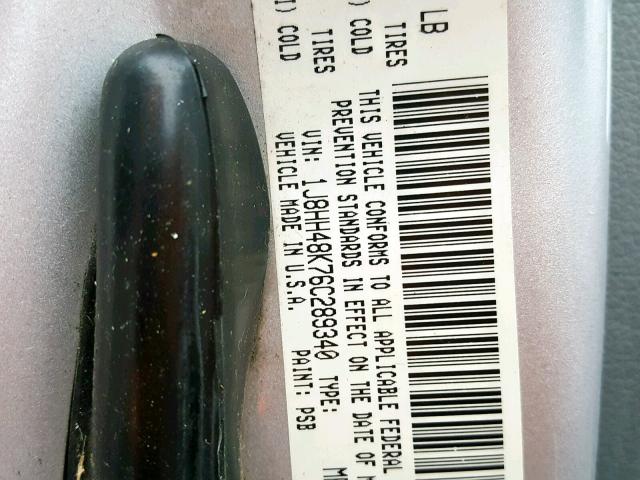 1J8HH48K76C289340 - 2006 JEEP COMMANDER SILVER photo 10