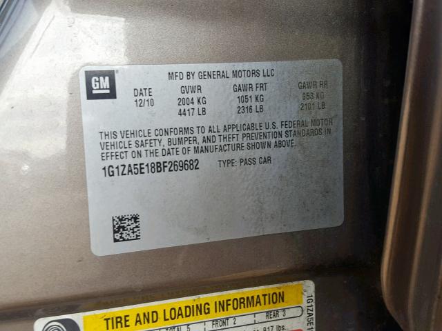 1G1ZA5E18BF269682 - 2011 CHEVROLET MALIBU LS 棕色 照片 10