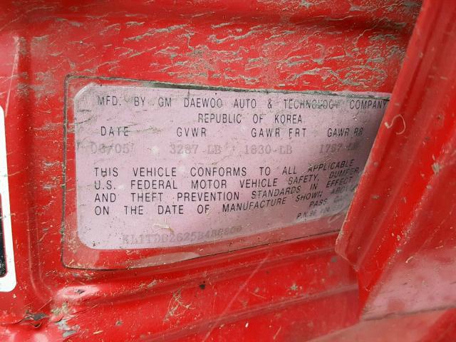 KL1TD62625B488800 - 2005 CHEVROLET AVEO BASE Қызыл фото 10