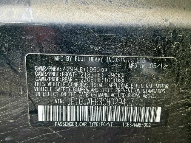 JF1GJAH63CH029417 - 2012 SUBARU IMPREZA LI GRAY photo 10