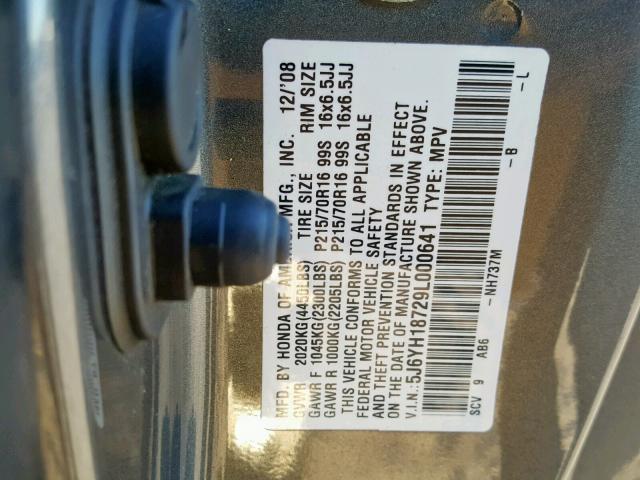 5J6YH18729L000641 - 2009 HONDA ELEMENT EX GRAY photo 10