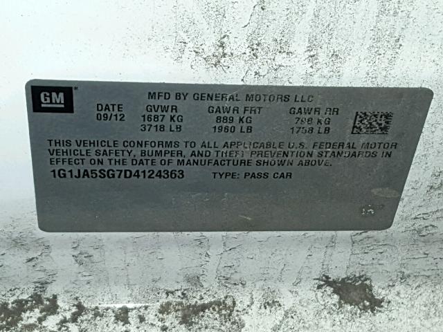 1G1JA5SG7D4124363 - 2013 CHEVROLET SONIC LS WHITE photo 10