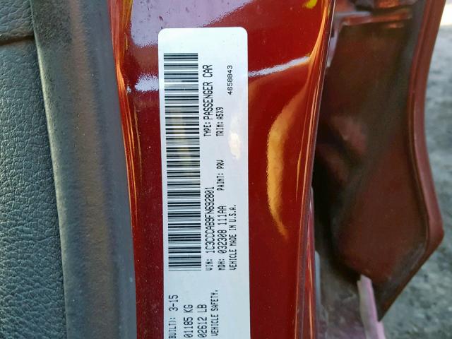 1C3CCCAB9FN692801 - 2015 CHRYSLER 200 LIMITE RED photo 10