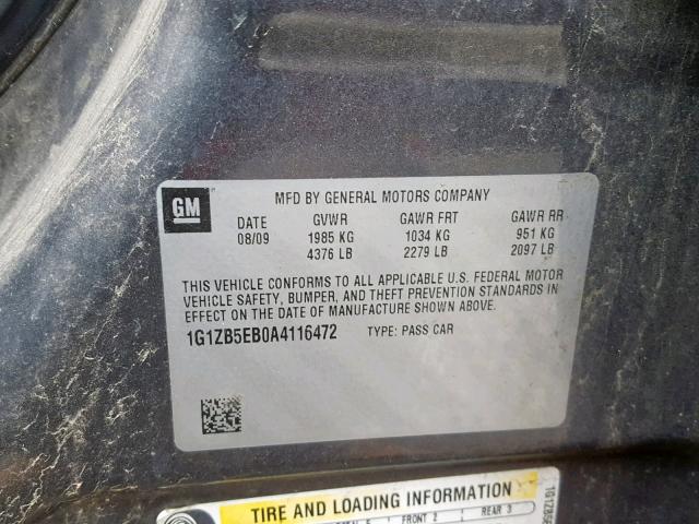 1G1ZB5EB0A4116472 - 2010 CHEVROLET MALIBU LS SILVER photo 10