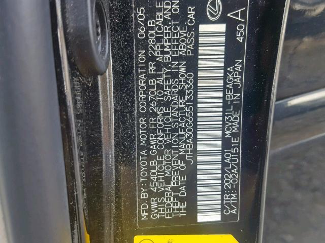 JTHBA30G655133360 - 2005 LEXUS ES 330 BLACK photo 10