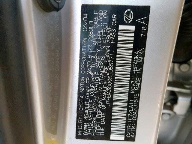 JTHBA30G955055771 - 2005 LEXUS ES 330 SILVER photo 10