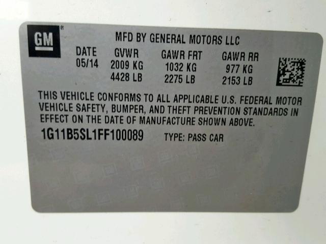 1G11B5SL1FF100089 - 2015 CHEVROLET MALIBU LS 白色 照片 10