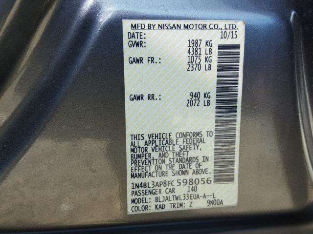 1N4BL3AP8FC598056 - 2015 NISSAN ALTIMA 3.5 GRAY photo 10