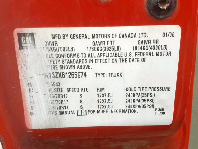 2GTEK13ZX61265974 - 2006 GMC NEW SIERRA RED photo 10