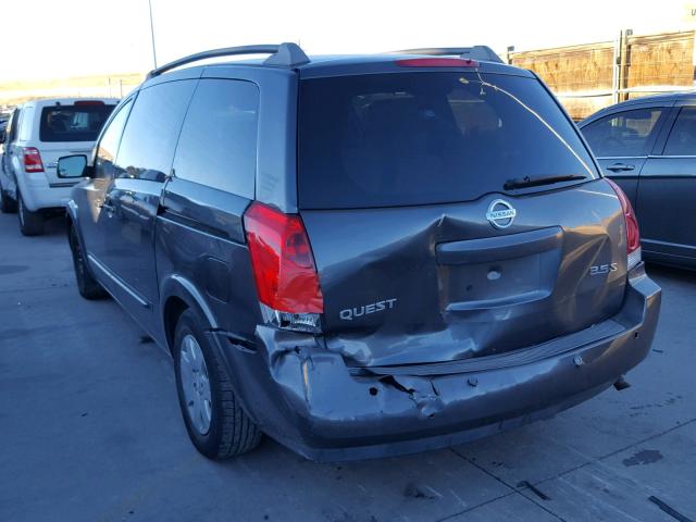 5N1BV28U65N138029 - 2005 NISSAN QUEST S GRAY photo 3