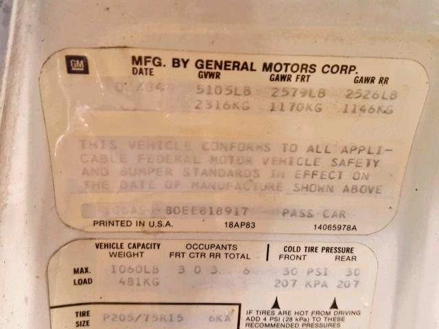 1G6AS6980EE818917 - 1984 CADILLAC SEVILLE WHITE photo 10