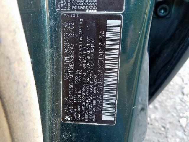 WBAGN634X3DR13134 - 2003 BMW 745 LI GREEN photo 10