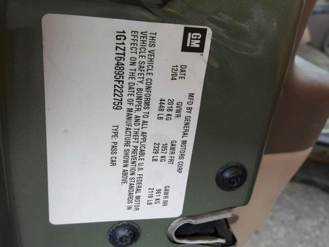 1G1ZT64895F222759 - 2005 CHEVROLET MALIBU MAX მწვანე ფოტო 10