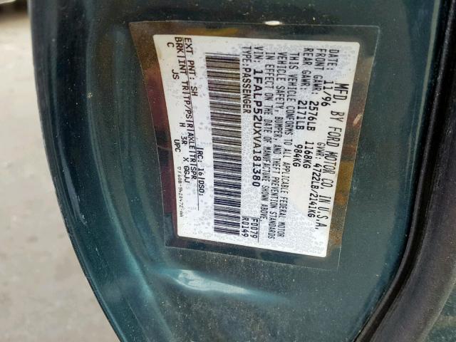 1FALP52UXVA181380 - 1997 FORD TAURUS GL GREEN photo 10