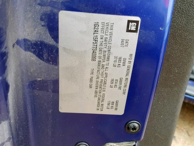 1G2AL15F577340068 - 2007 PONTIAC G5 BLUE photo 10